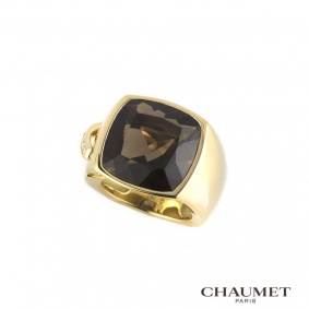 Chaumet 18k Yellow Gold Smoky Quartz Liens Ring 14.50ct
